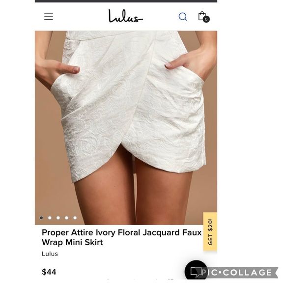 Lulus Proper Attire Ivory Floral Jacquard Faux Wrap Mini Skirt w/ Pockets! - Picture 13 of 13